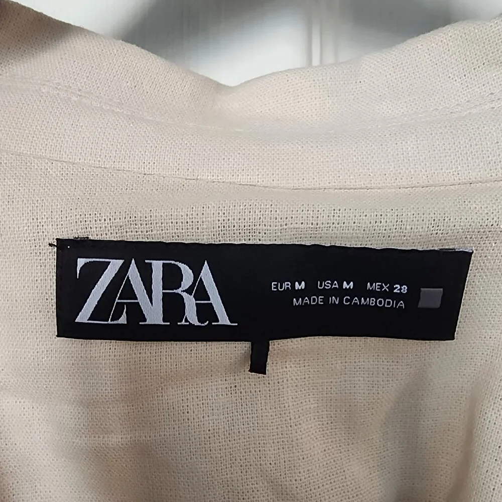 Zara Beige Linen Blend Double-Breasted Blazer | Medium - Picture 3 of 4